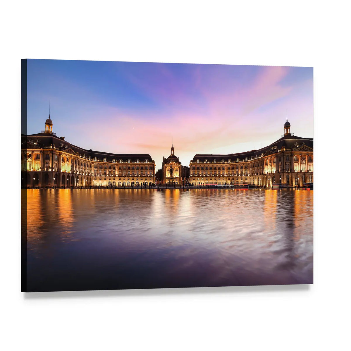 Place De La Bourse Reflection in Bordeaux Canvas Wall Art, single panel gallery wrapped canvas, angled product view