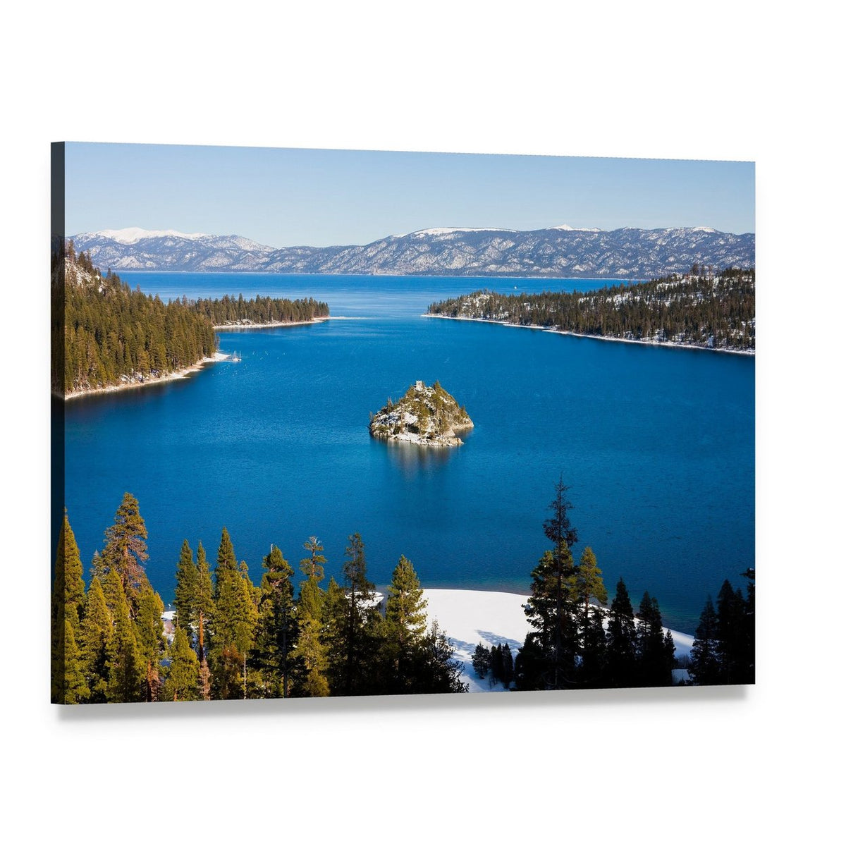 Emerald Bay in Winter Canvas Wall Art, single panel gallery wrapped canvas, angled product view