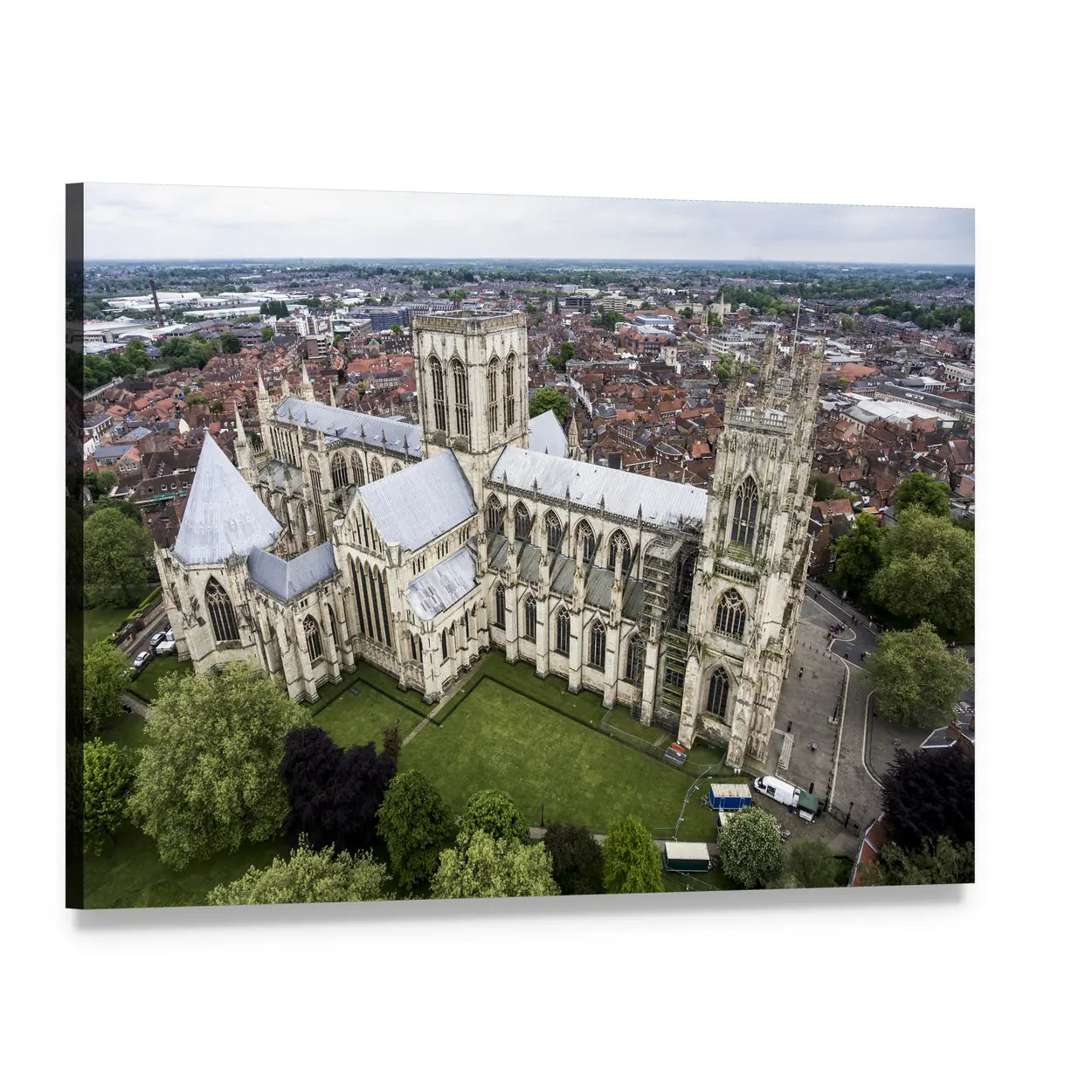 Aerial View of York Minster Cathedral Canvas Wall Art, single panel gallery wrapped canvas, angled product view