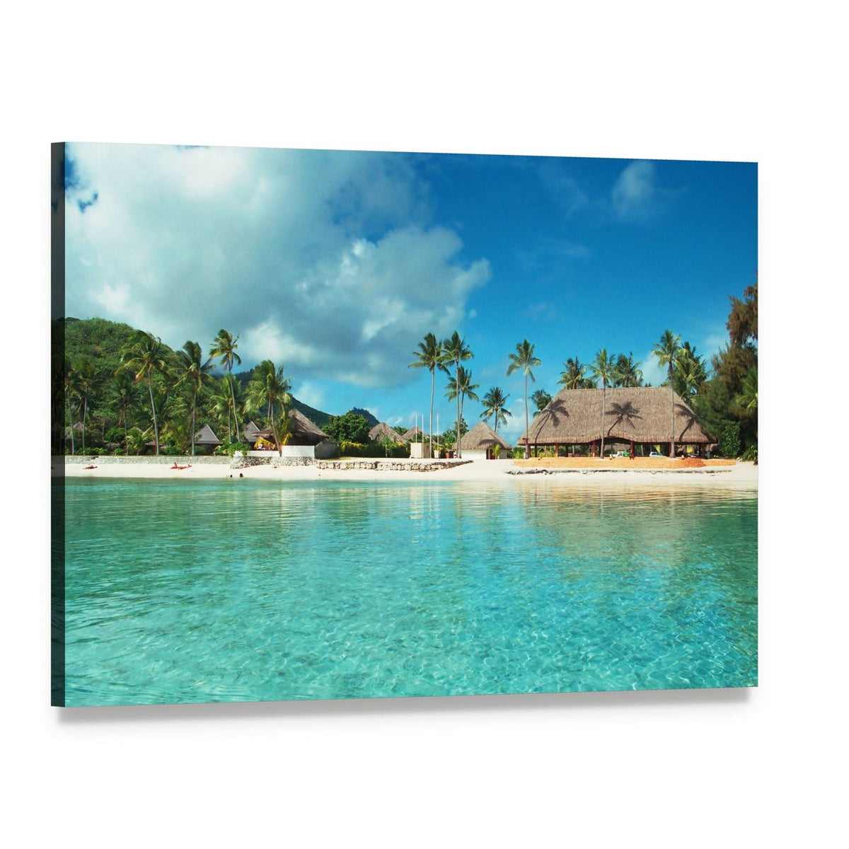 Tropical Bora Bora Beach Scene Canvas Wall Art, single panel gallery wrapped canvas, angled product view