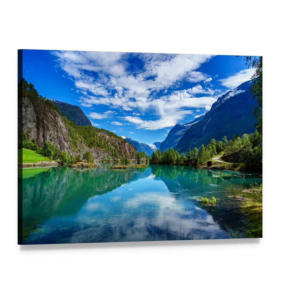 Norwegian Glacial Lake and Mountain Range Canvas Wall Art, single panel gallery wrapped canvas, angled product view