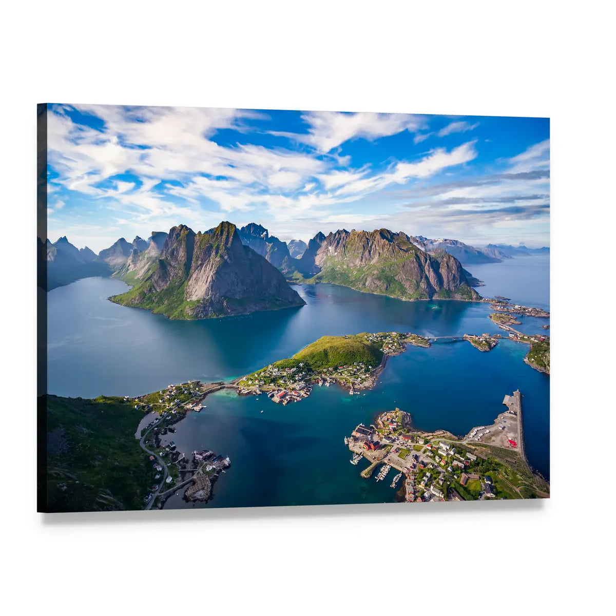 Aerial View of Lofoten Islands, Norway Canvas Wall Art, single panel gallery wrapped canvas, angled product view