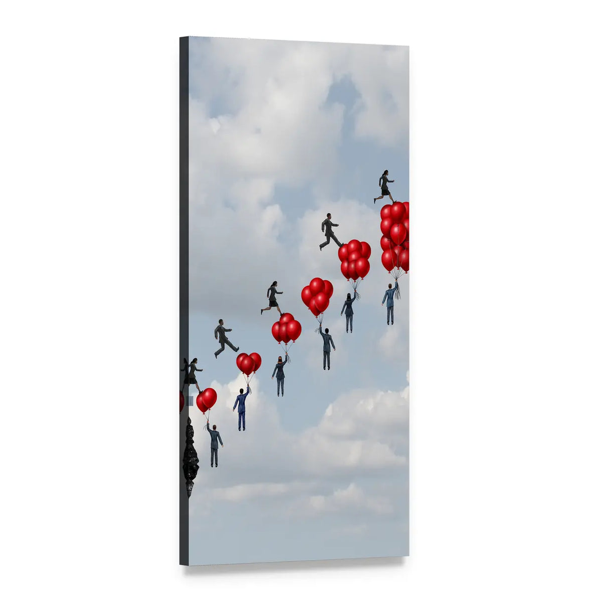 Business Team Ascending with Heart Balloons Vertical Canvas Wall Art, 1 panel 1 Vertical layout gallery wrapped canvas set, angled product view