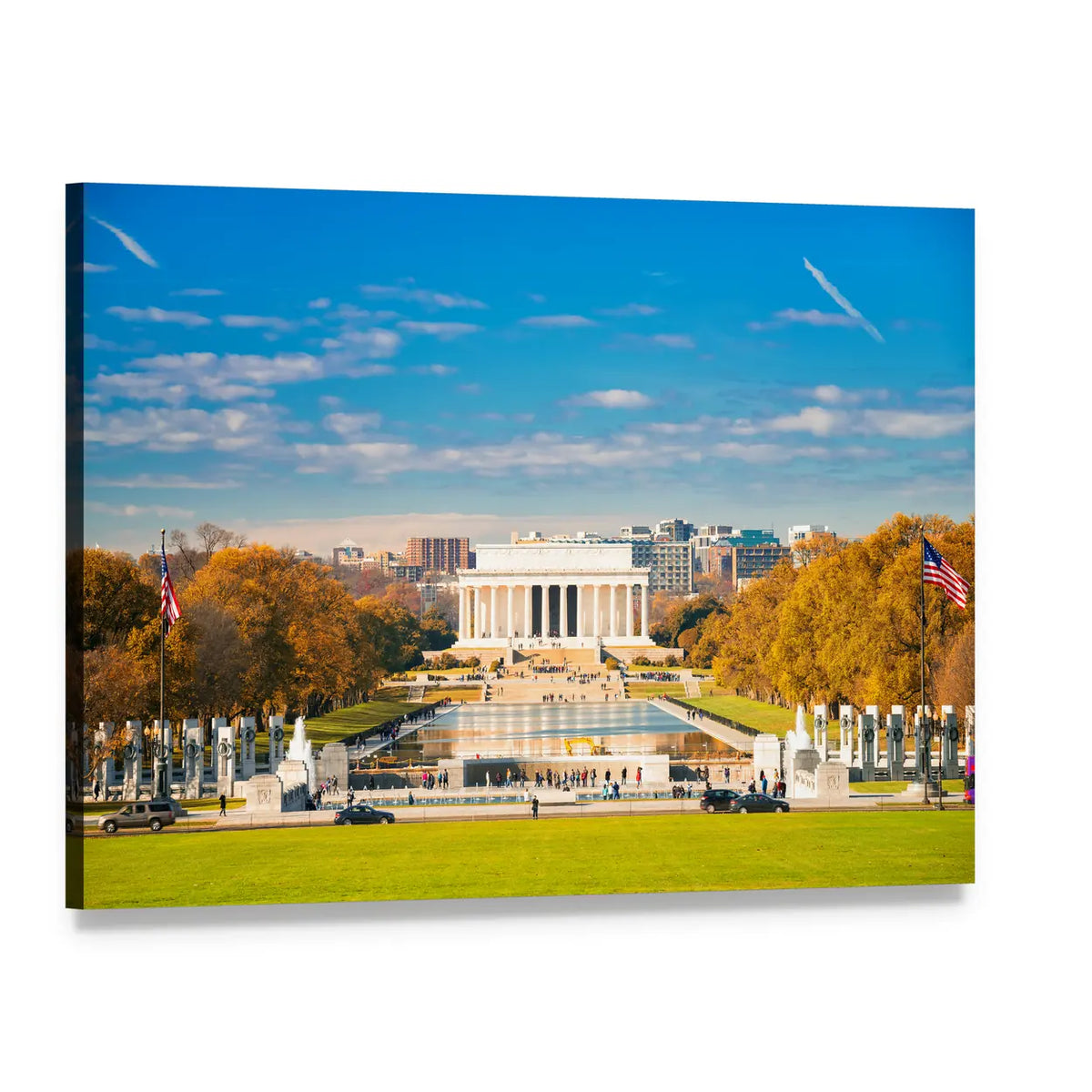Lincoln Memorial and Reflecting Pool Canvas Wall Art, single panel gallery wrapped canvas, angled product view