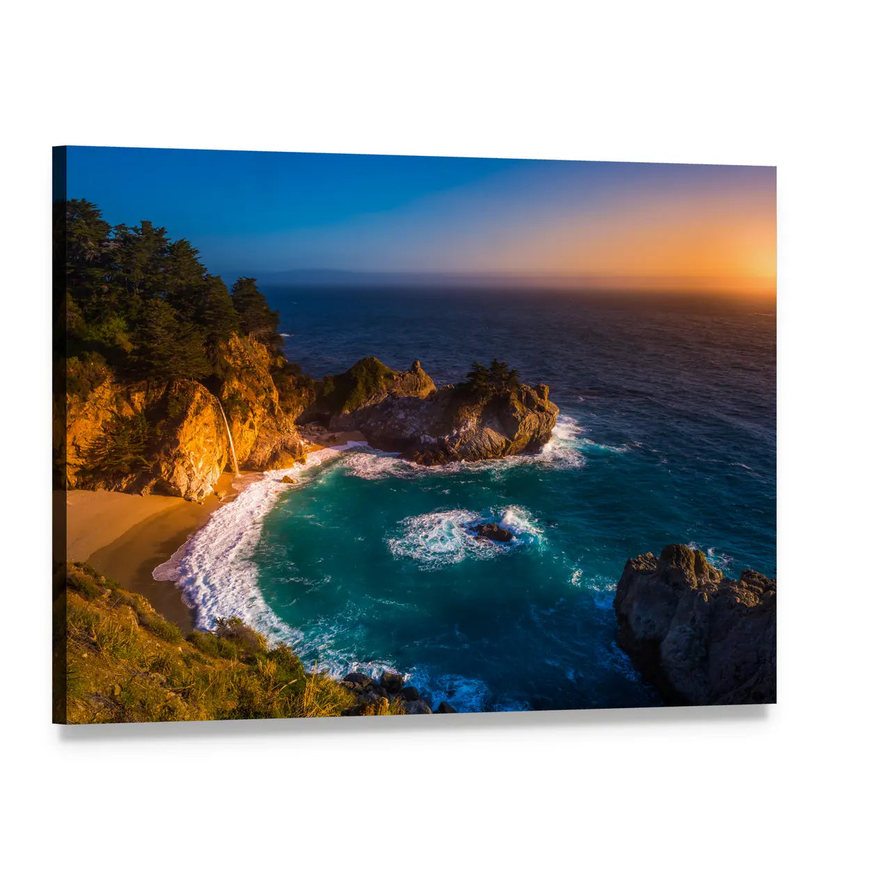 Mcway Falls, Big Sur Coast Canvas Wall Art, single panel gallery wrapped canvas, angled product view