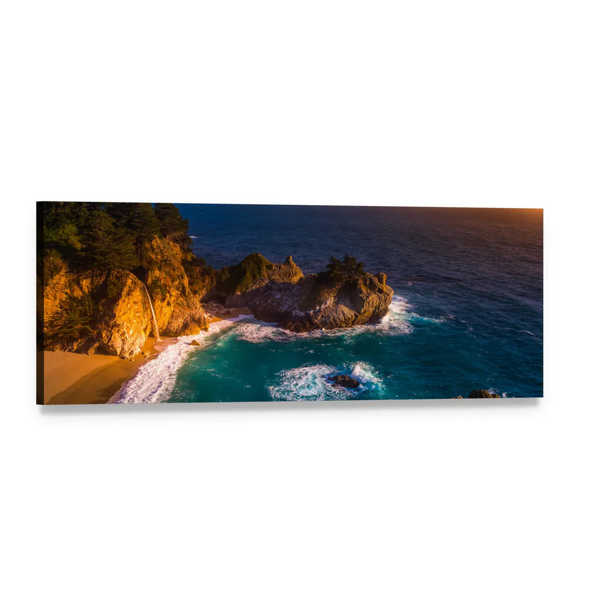 Mcway Falls California Cove at Sunset Panoramic Canvas Wall Art, single panel gallery wrapped canvas, angled product view