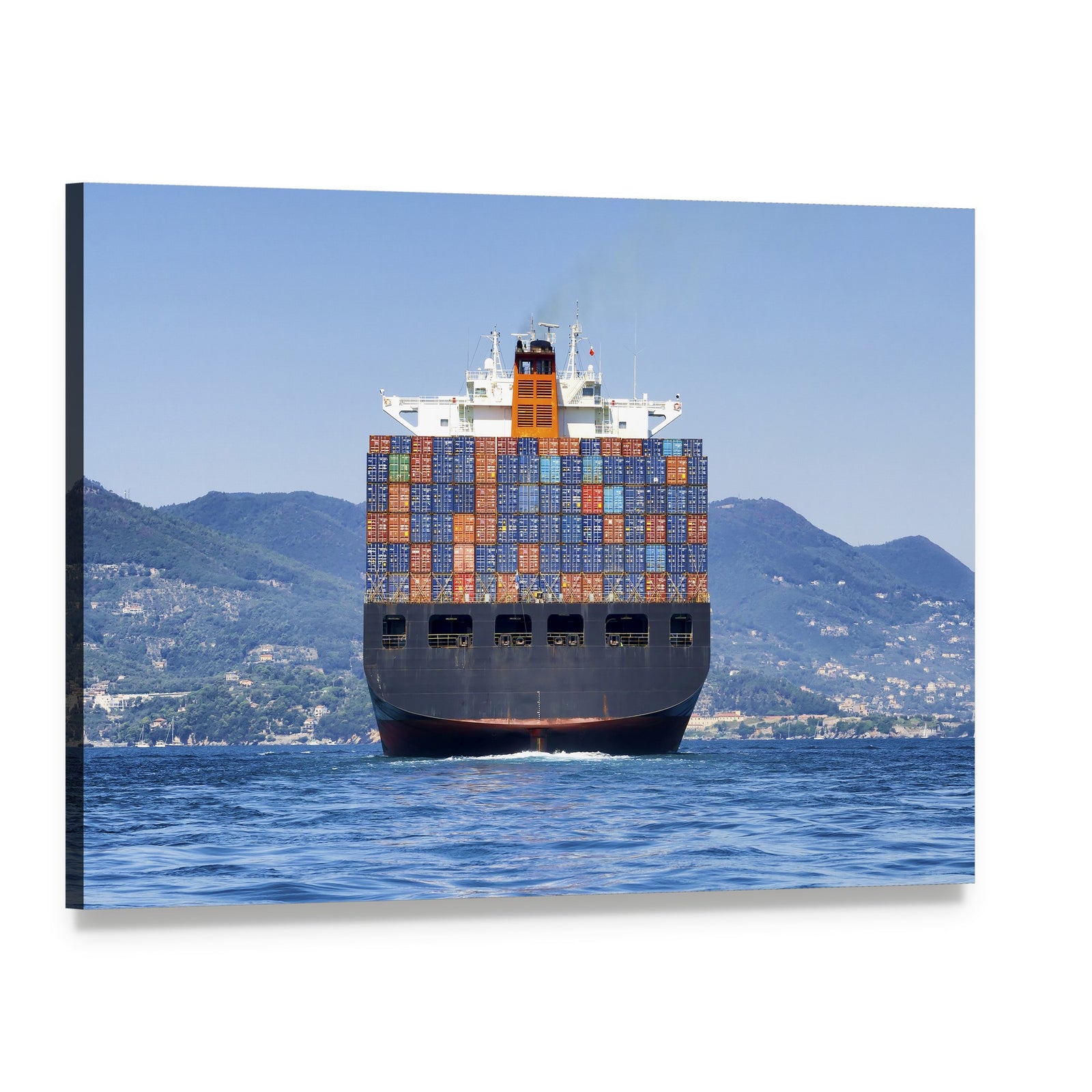 Cargo Container Ship at Sea Canvas Wall Art, single panel gallery wrapped canvas, angled product view
