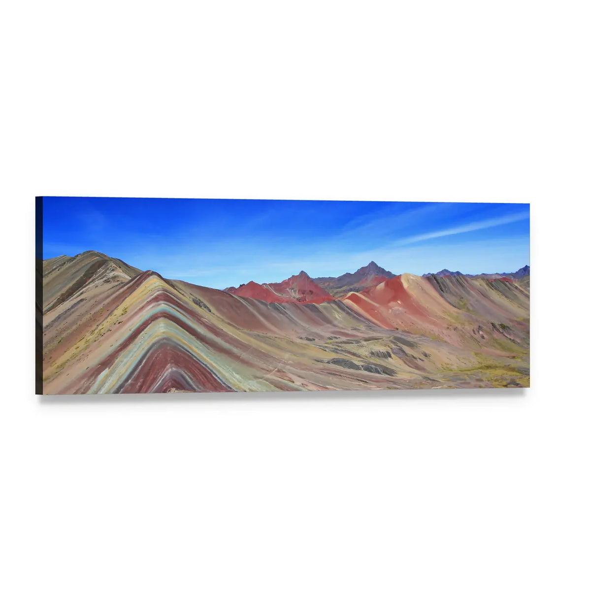 Rainbow Mountain in Peru Panoramic Canvas Wall Art, single panel gallery wrapped canvas, angled product view
