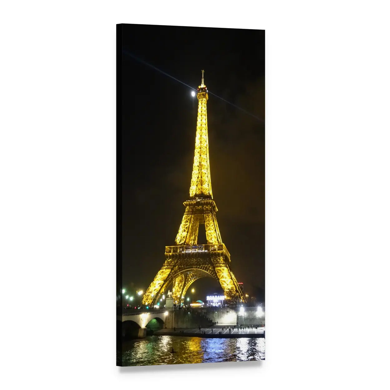 Illuminated Eiffel Tower with Moon Vertical Canvas Wall Art, 1 panel 1 Vertical layout gallery wrapped canvas set, angled product view
