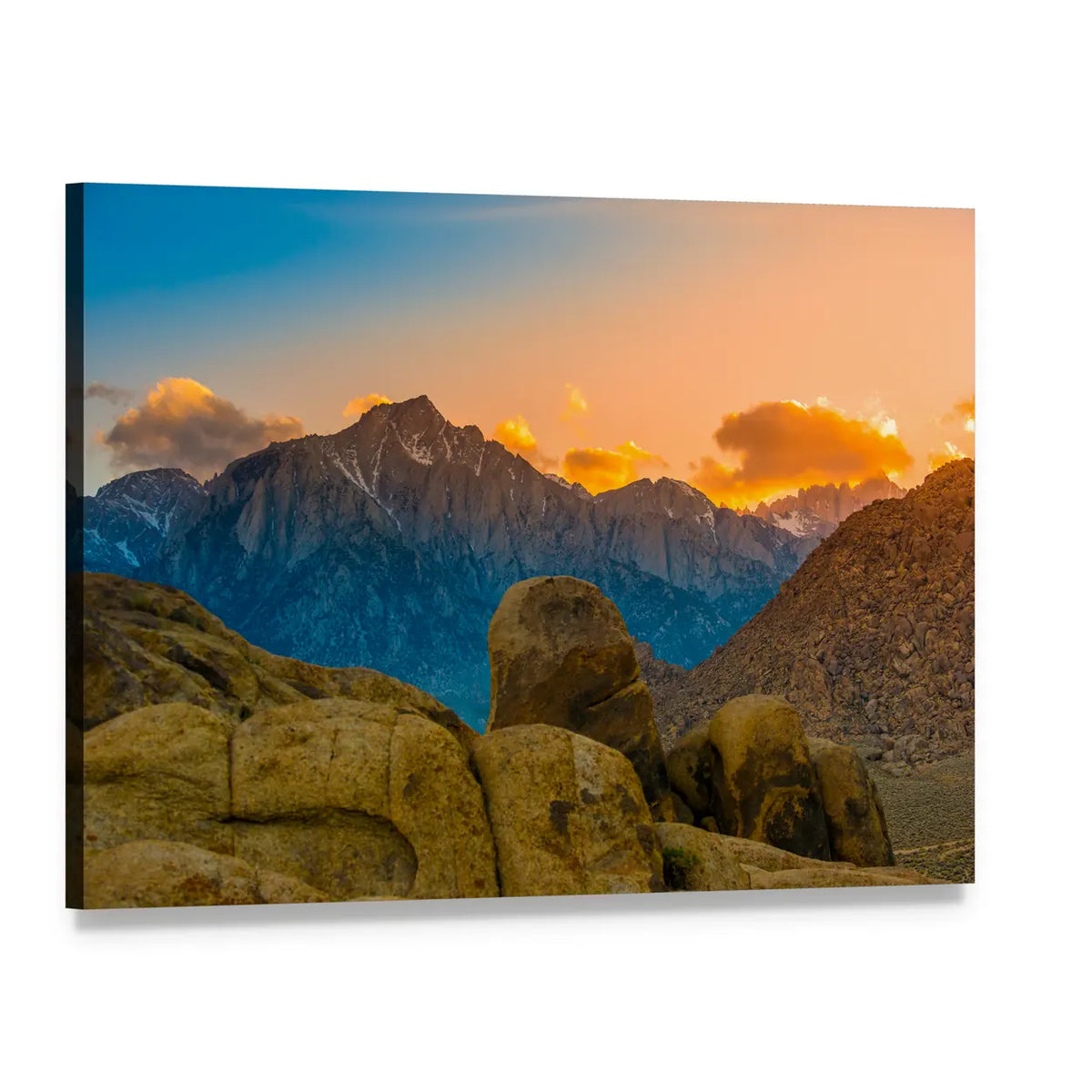 Alabama Hills Rock Formations at Sunset Canvas Wall Art, single panel gallery wrapped canvas, angled product view