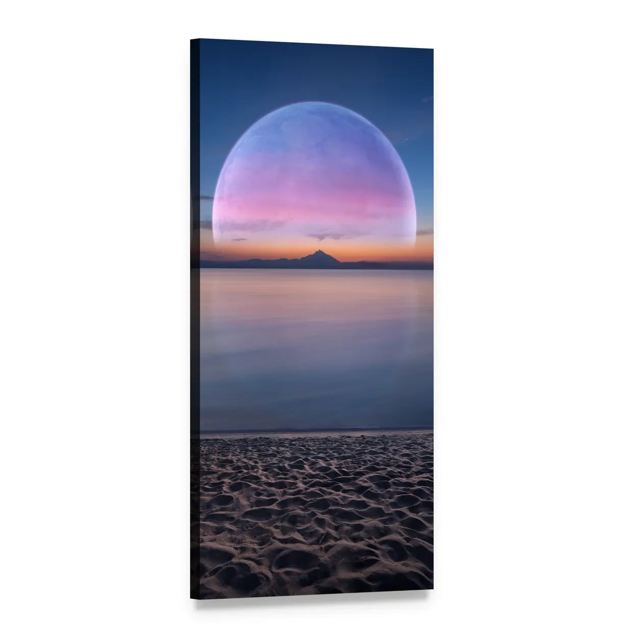 Giant Moon Over Sandy Beach Vertical Canvas Wall Art, 1 panel 1 Vertical layout gallery wrapped canvas set, angled product view
