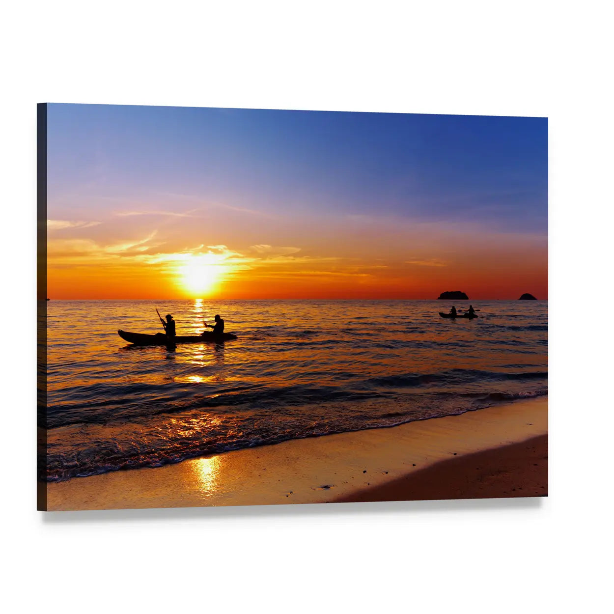 Kayakers at Sunset Canvas Wall Art, single panel gallery wrapped canvas, angled product view