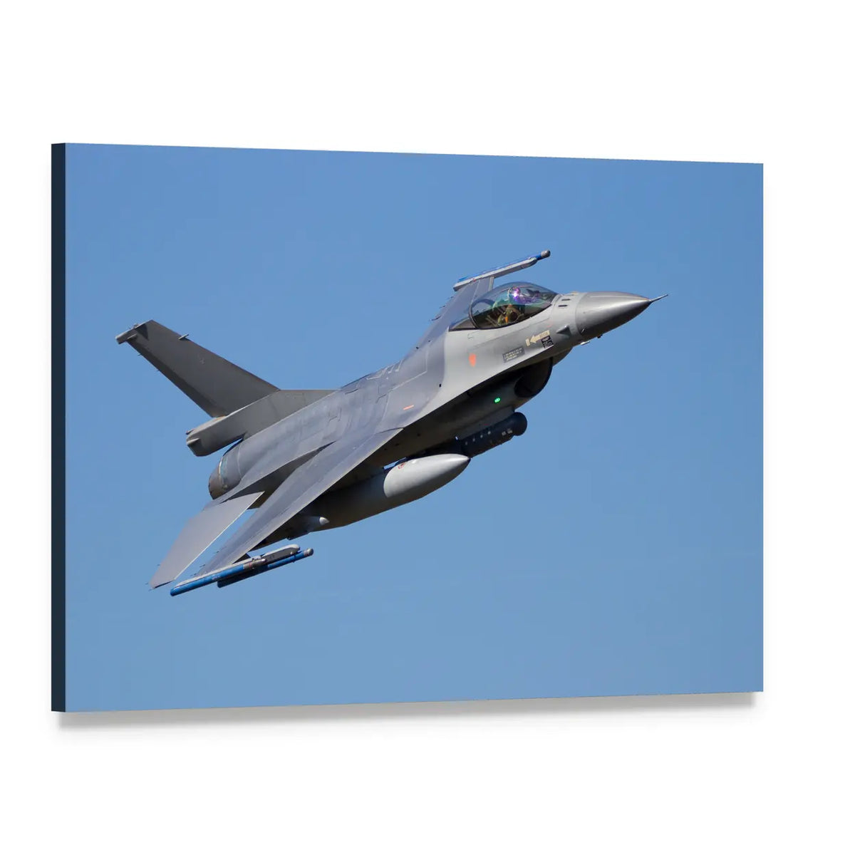 F-16 Fighting Falcon in Flight Canvas Wall Art, single panel gallery wrapped canvas, angled product view