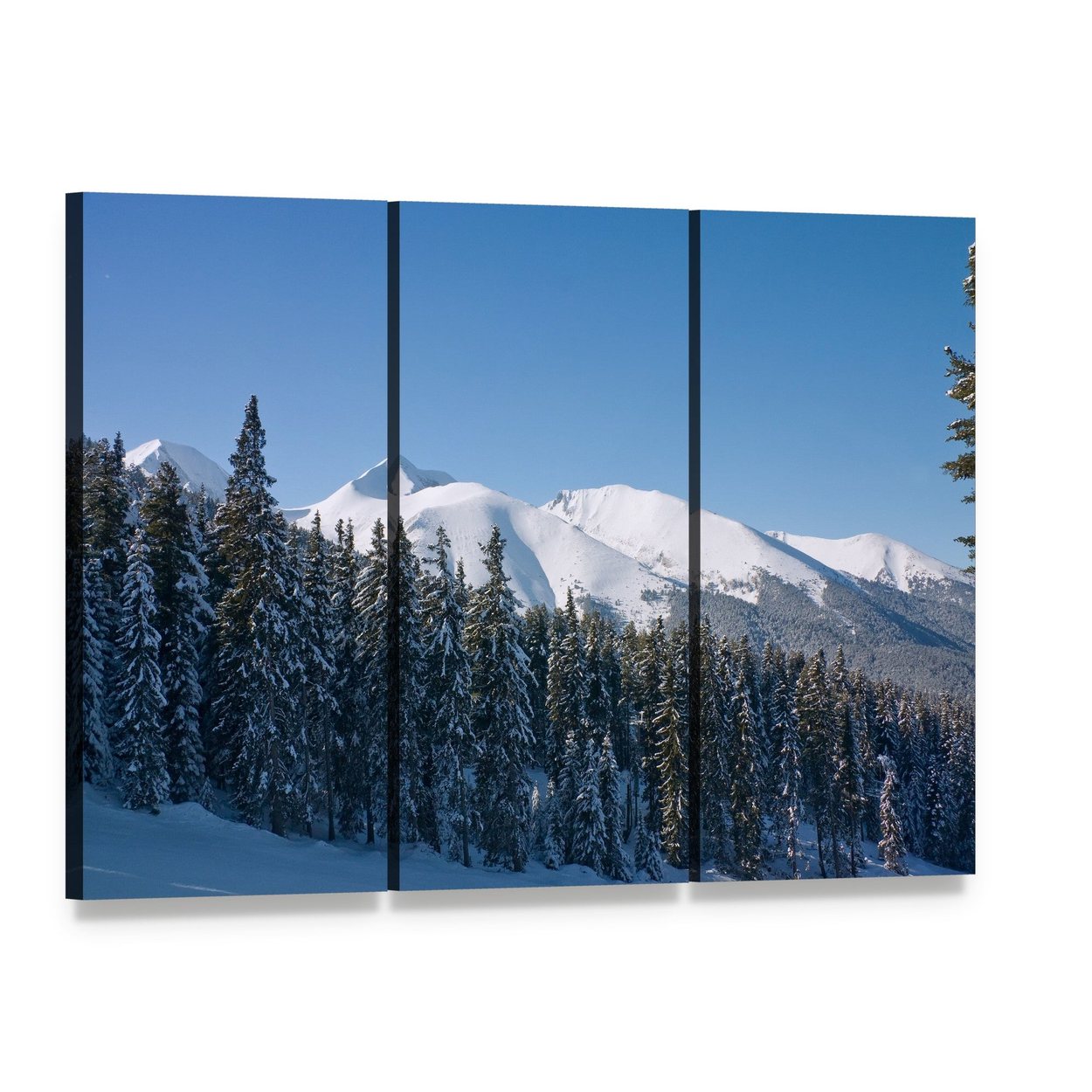 Bansko Ski Resort Winter Landscape Canvas Wall Art, 3 panel 3 Horizontal layout gallery wrapped canvas set, angled product view