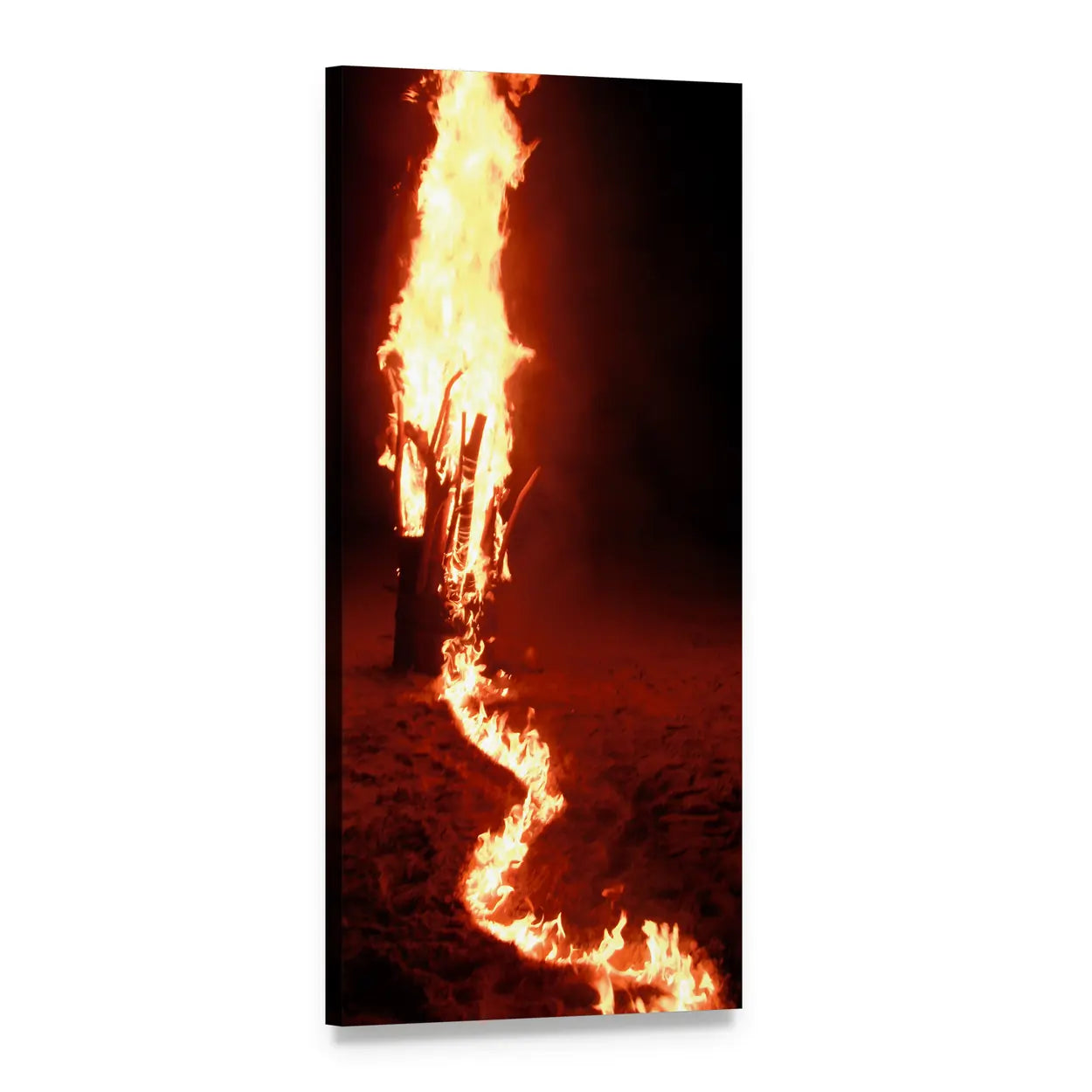 Fire on Beach Sand Vertical Canvas Wall Art, 1 panel 1 Vertical layout gallery wrapped canvas set, angled product view