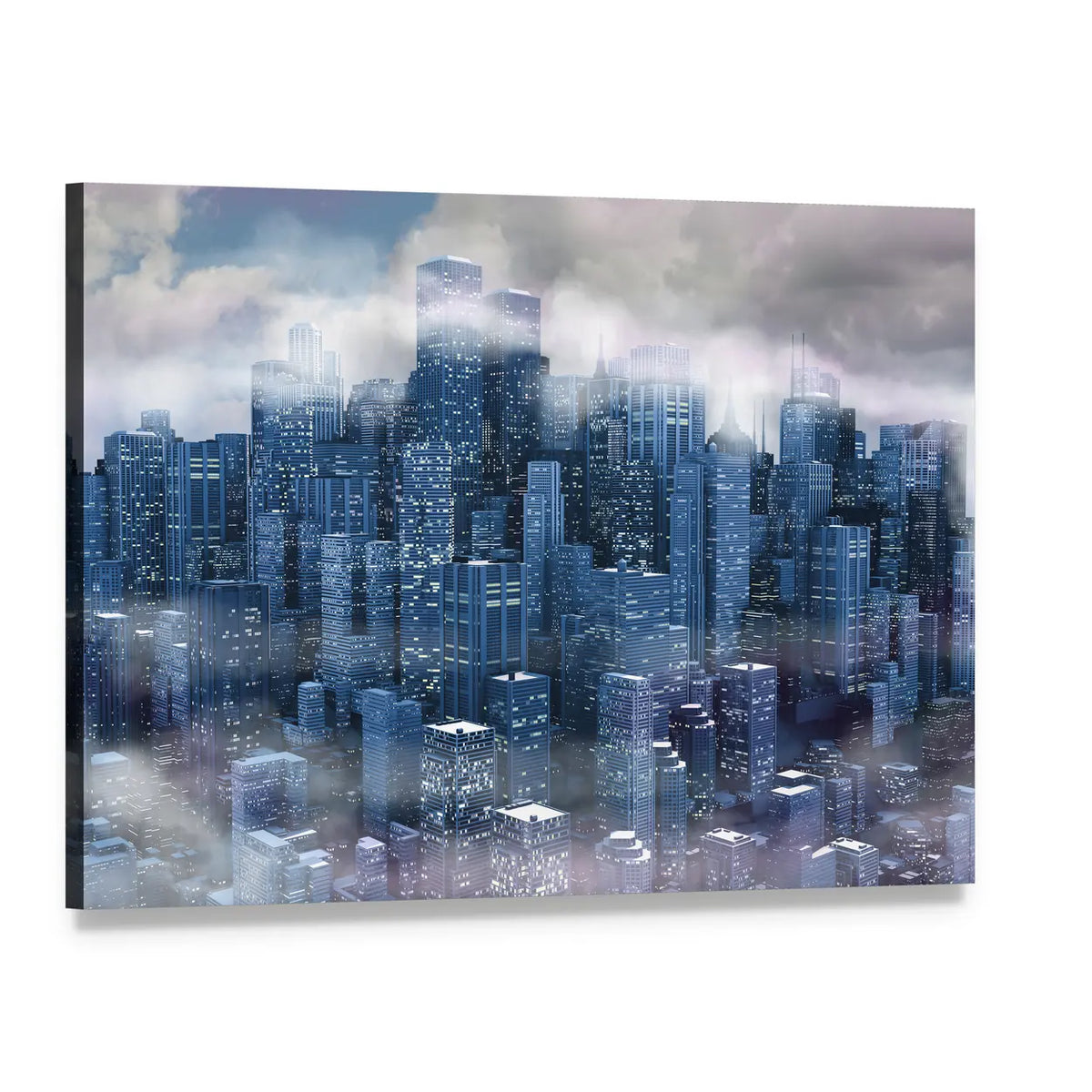 New York City Aerial Night Skyline Canvas Wall Art, single panel gallery wrapped canvas, angled product view