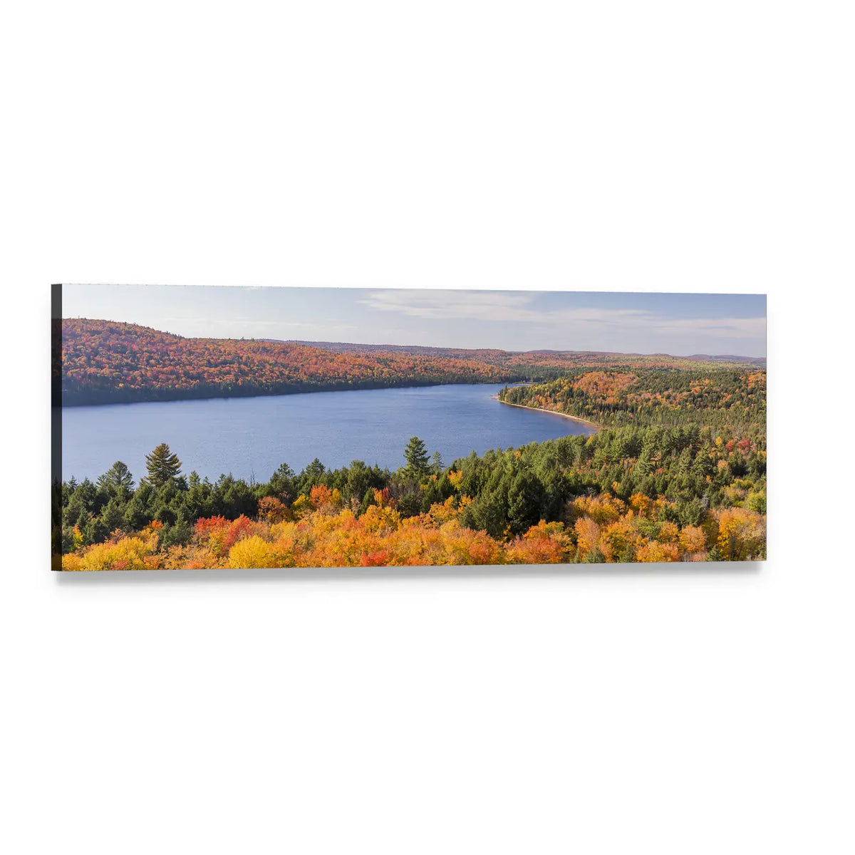 Algonquin Provincial Park Autumn Lake View Panoramic Canvas Wall Art, single panel gallery wrapped canvas, angled product view