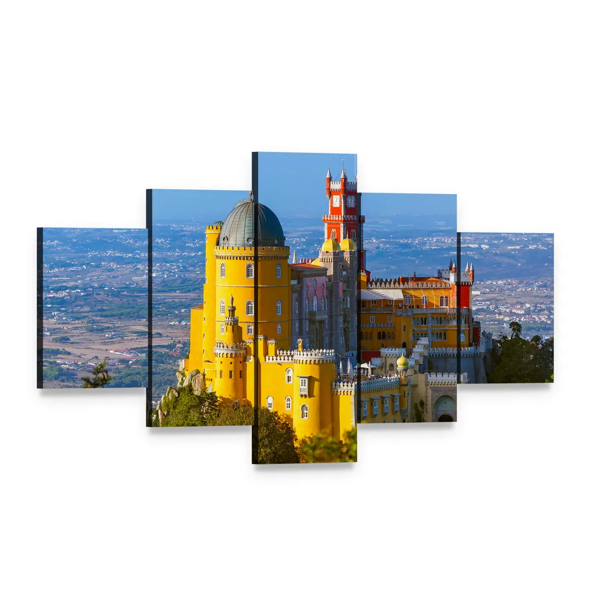 Pena Palace in Sintra Portugal Canvas Wall Art, 5 panel 5 Star layout gallery wrapped canvas set, angled product view