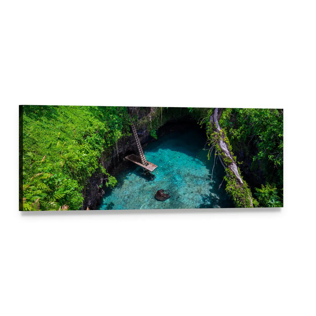 Swimming Hole in Samoa Panoramic Canvas Wall Art, single panel gallery wrapped canvas, angled product view
