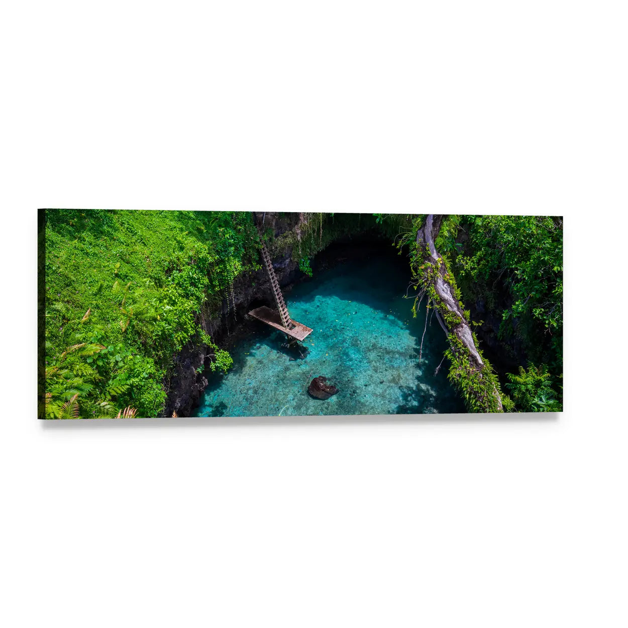 Swimming Hole in Samoa Panoramic Canvas Wall Art, single panel gallery wrapped canvas, angled product view