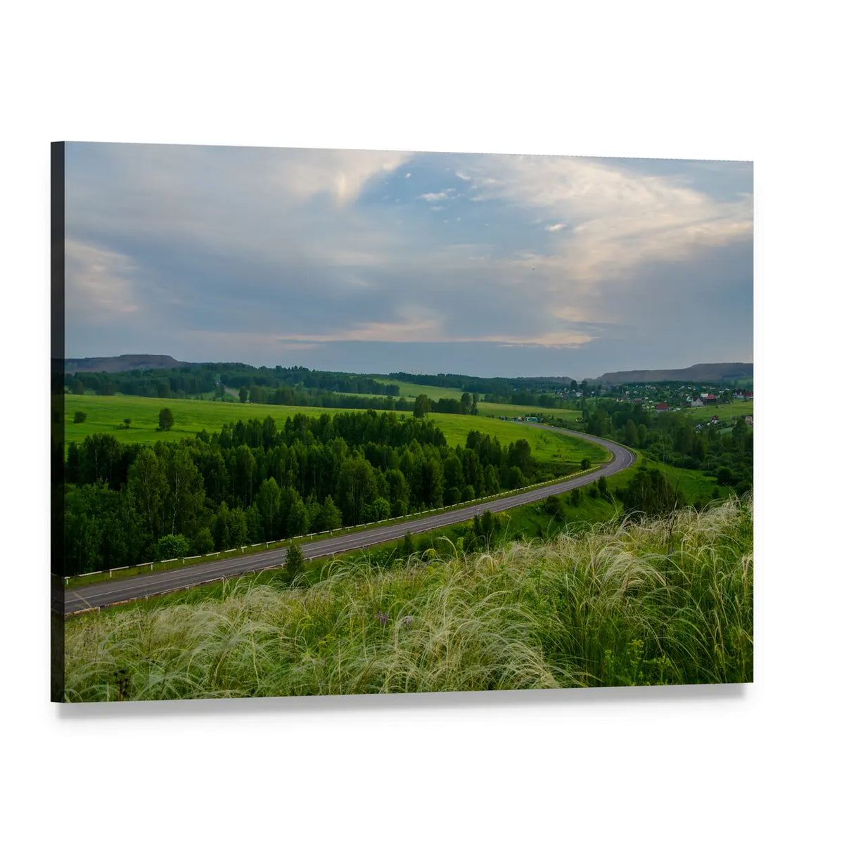 Winding Road at Summer Sunset Canvas Wall Art, single panel gallery wrapped canvas, angled product view