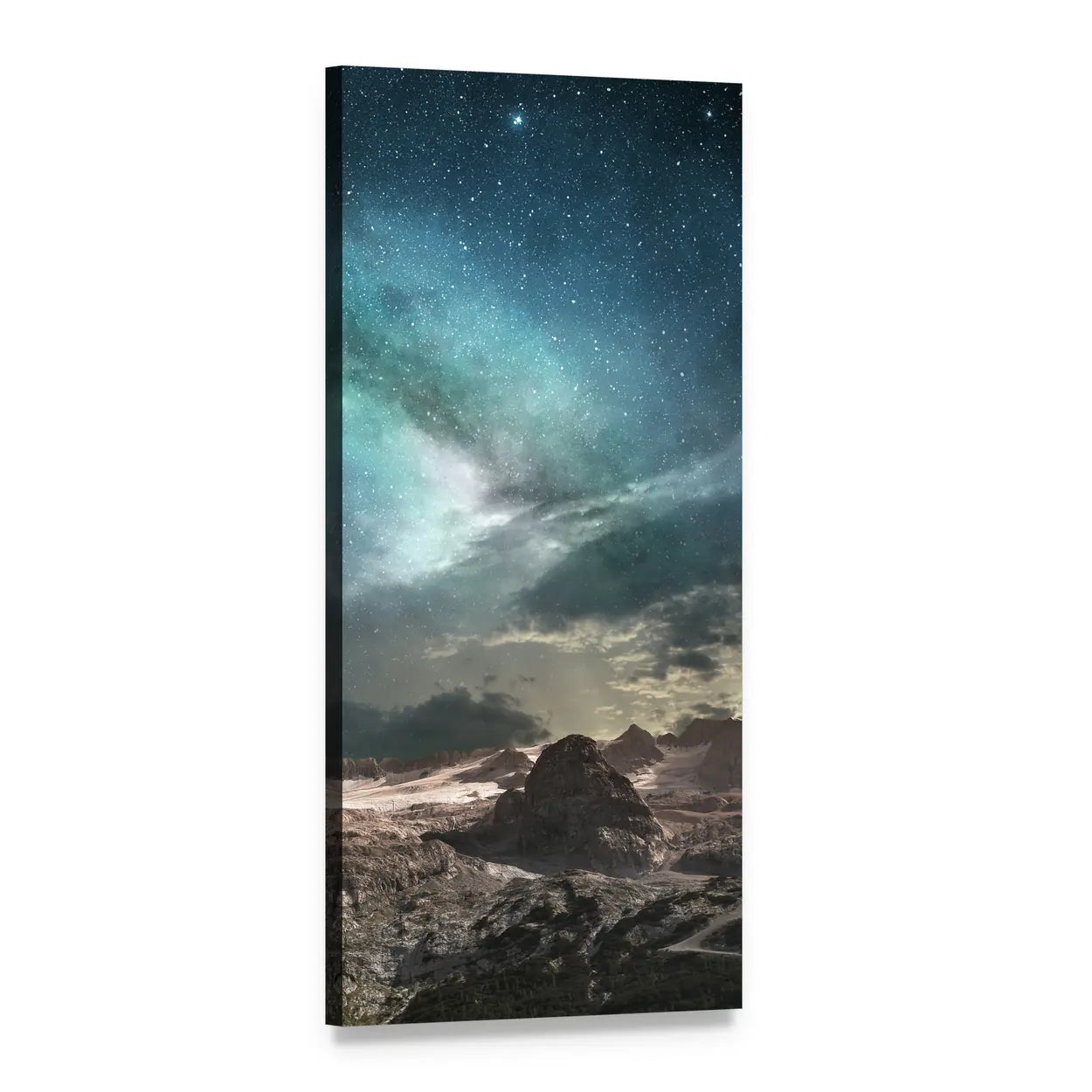 Milky Way at Dawn Vertical Canvas Wall Art, 1 panel 1 Vertical layout gallery wrapped canvas set, angled product view