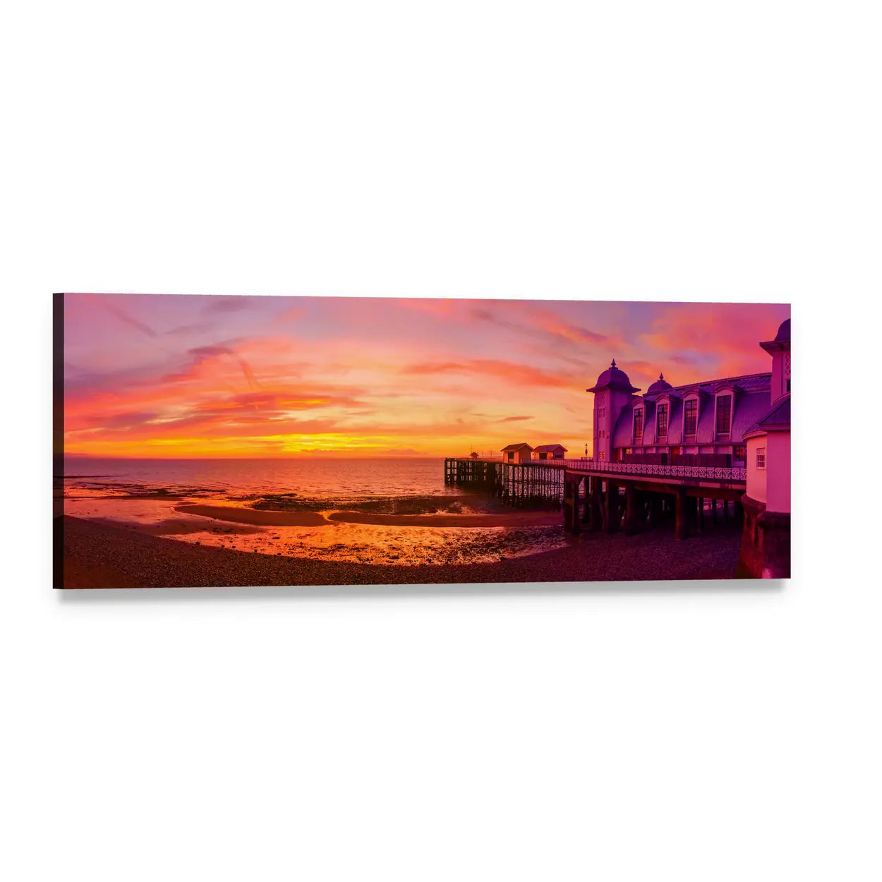 Victorian Pier at Sunset Panoramic Canvas Wall Art, single panel gallery wrapped canvas, angled product view