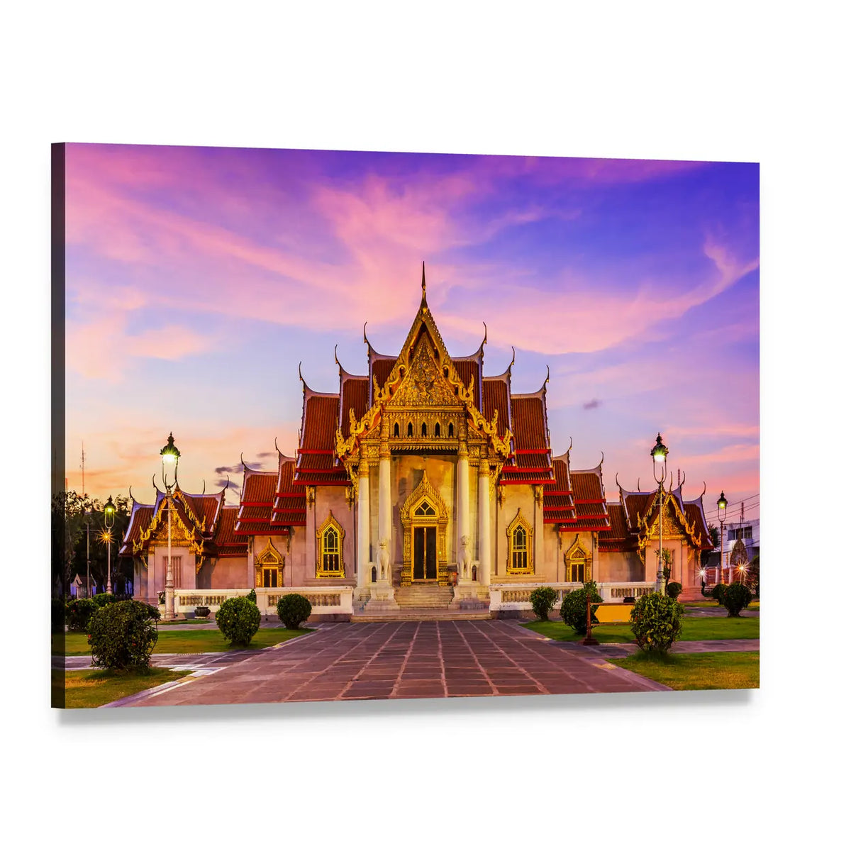 The Marble Temple In Thailand Canvas Wall Art, single panel gallery wrapped canvas, angled product view