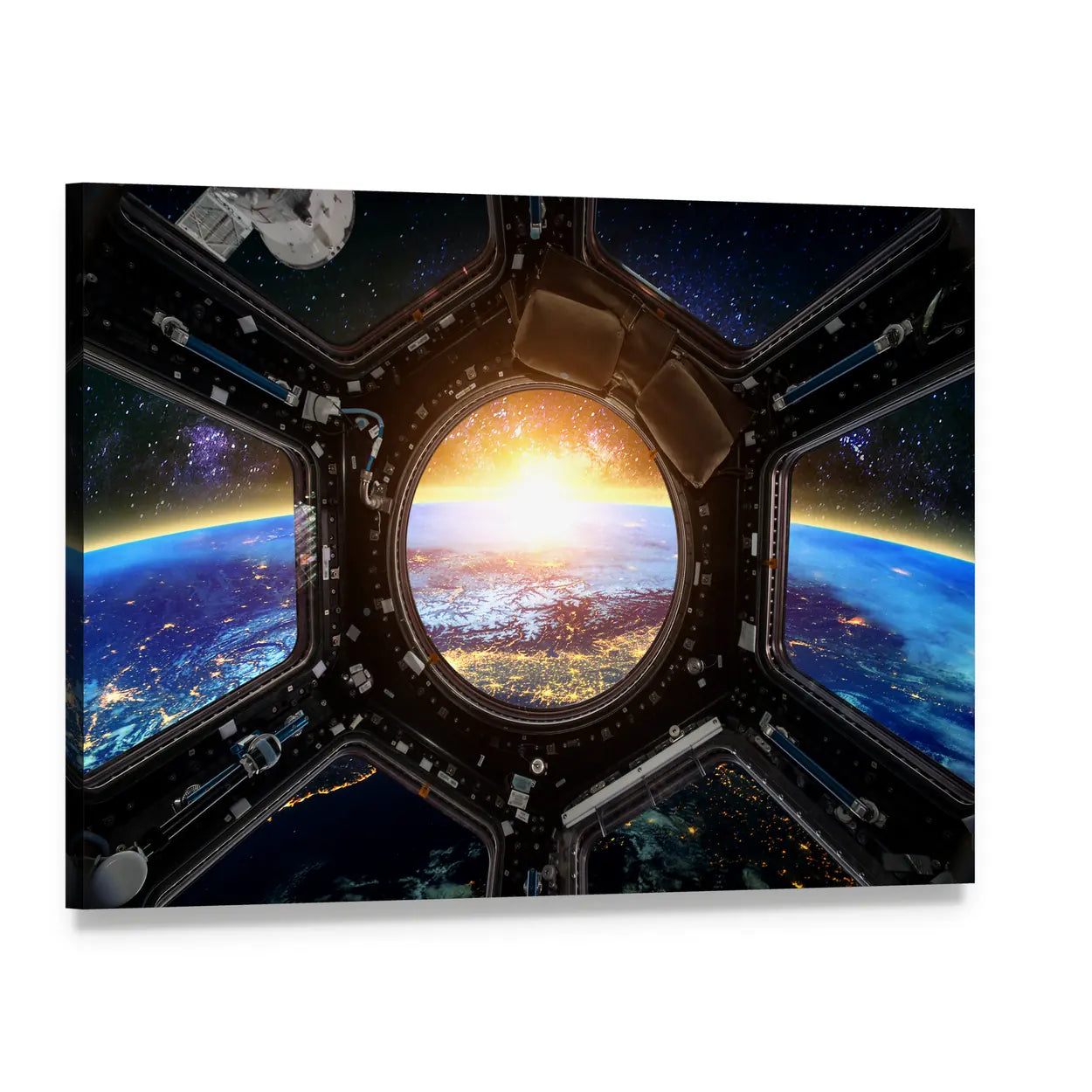 Cupola View of Earth at Sunrise Canvas Wall Art, single panel gallery wrapped canvas, angled product view