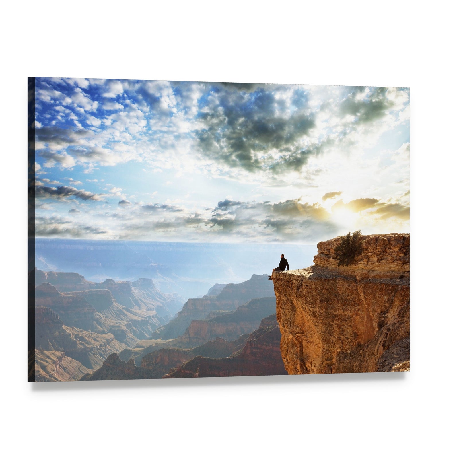 Man Sitting on Grand Canyon Canvas Wall Art, single panel gallery wrapped canvas, angled product view