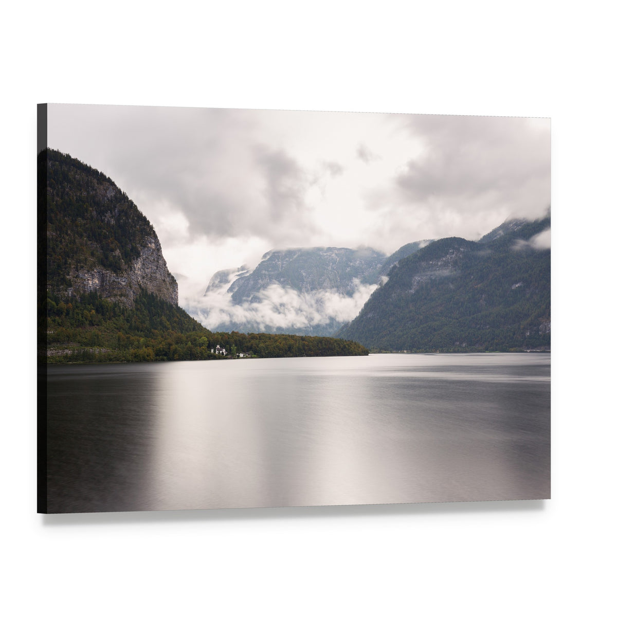 Mist Over Hallstatter See Canvas Wall Art, single panel gallery wrapped canvas, angled product view
