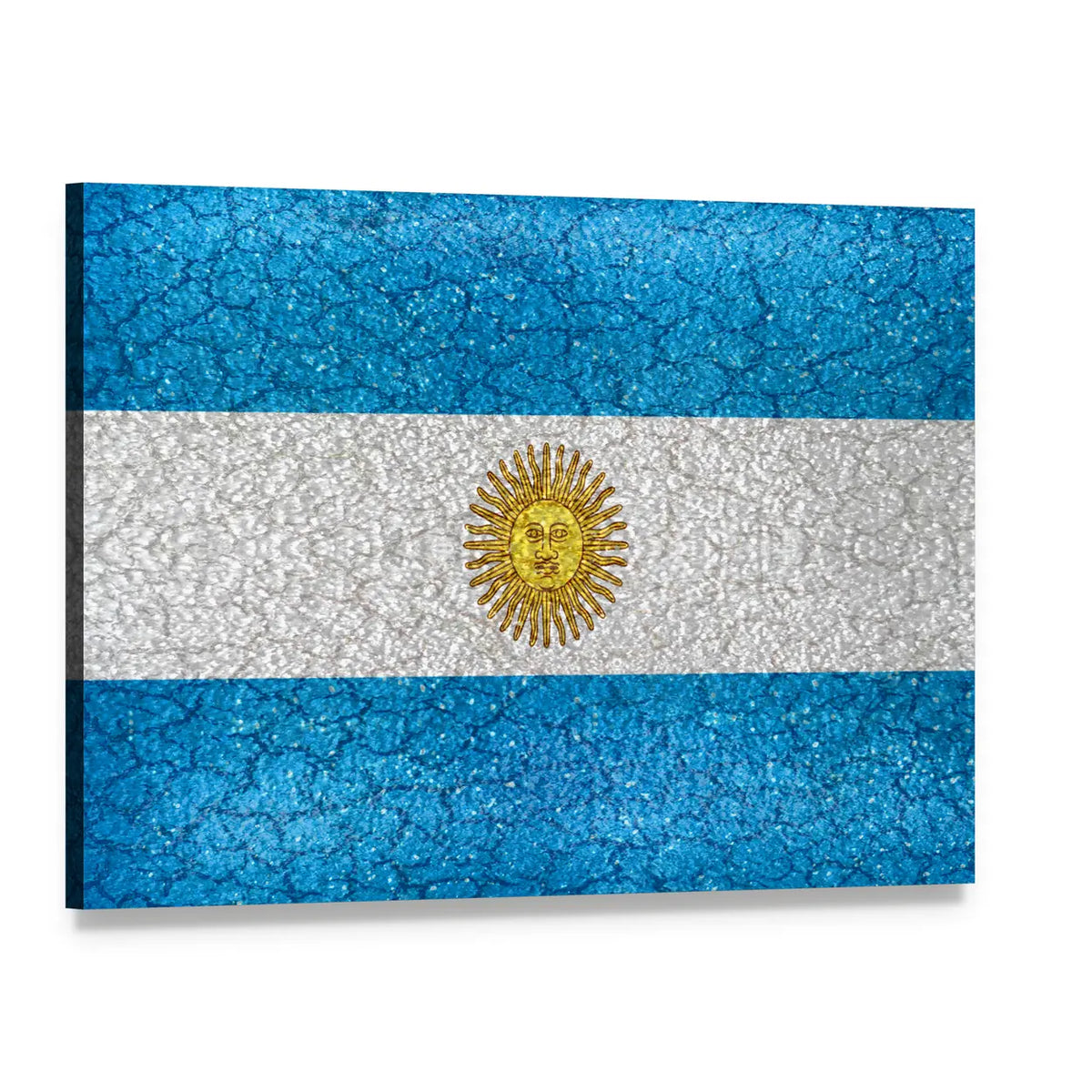 Argentina Flag with Sun of May Emblem Canvas Wall Art, single panel gallery wrapped canvas, angled product view