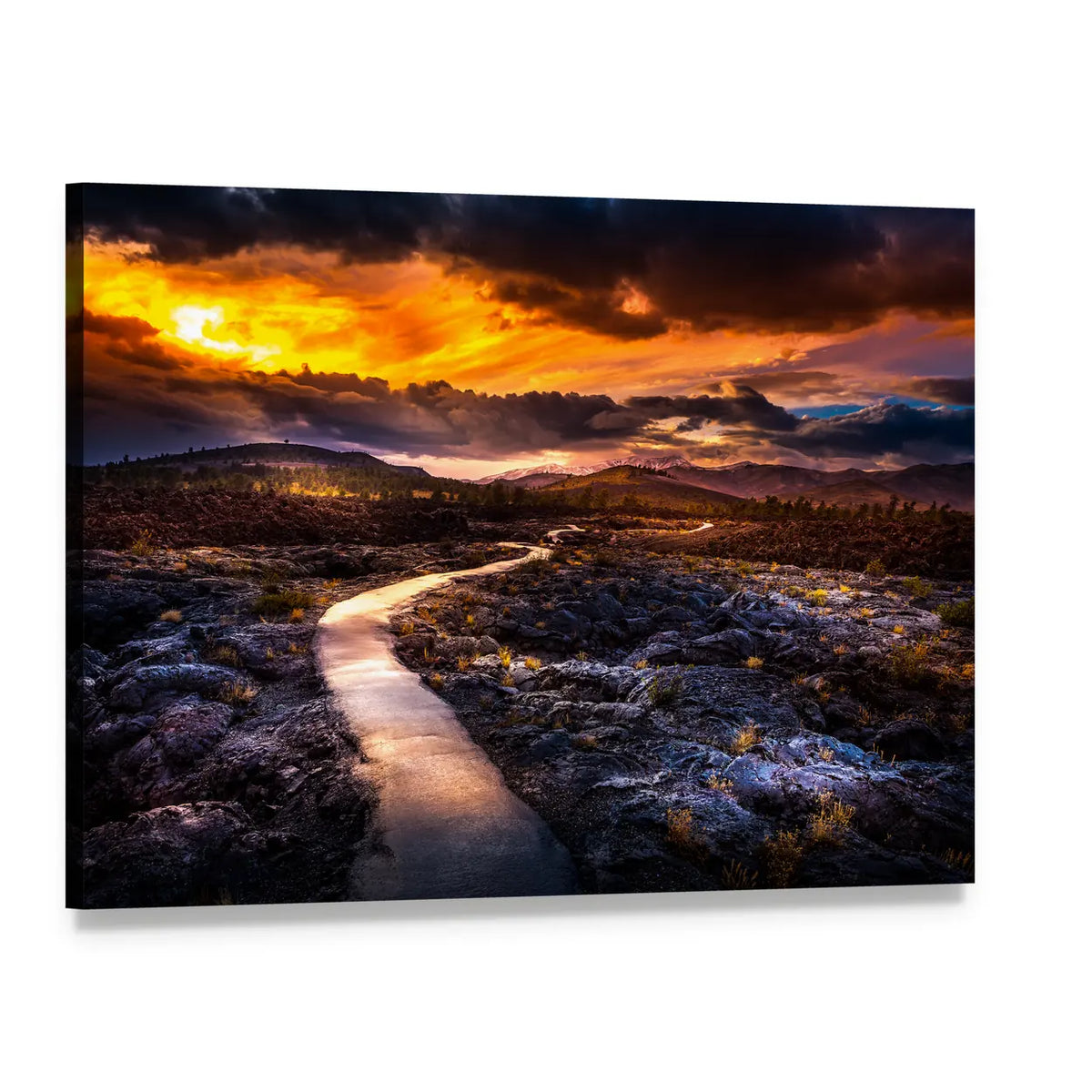 Winding Cave Trail at Sunset Canvas Wall Art, single panel gallery wrapped canvas, angled product view