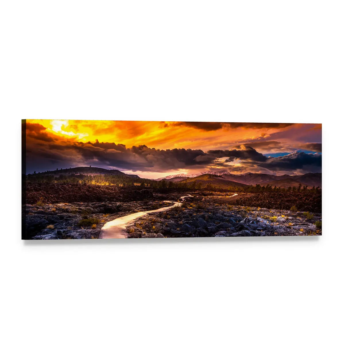Caves Trail at Sunset Panoramic Canvas Wall Art, single panel gallery wrapped canvas, angled product view