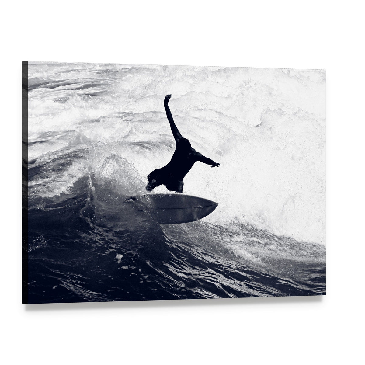 Surfer Riding the Waves Canvas Wall Art, single panel gallery wrapped canvas, angled product view