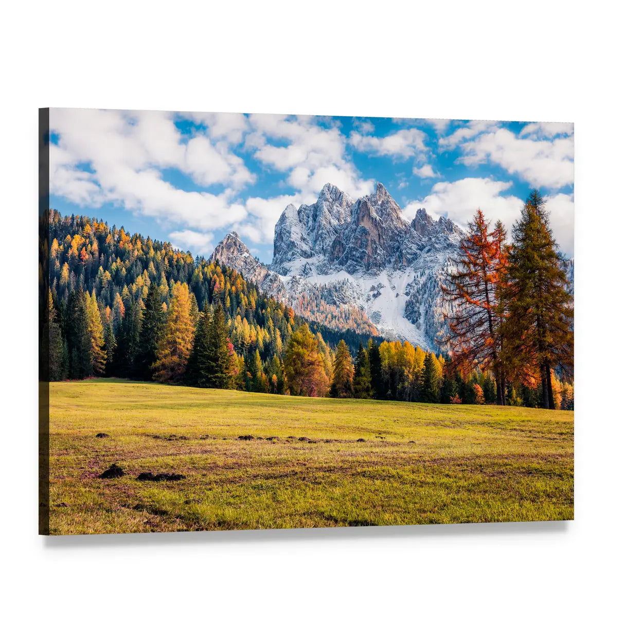 Durrenstein Mountain Autumn Landscape Canvas Wall Art, single panel gallery wrapped canvas, angled product view