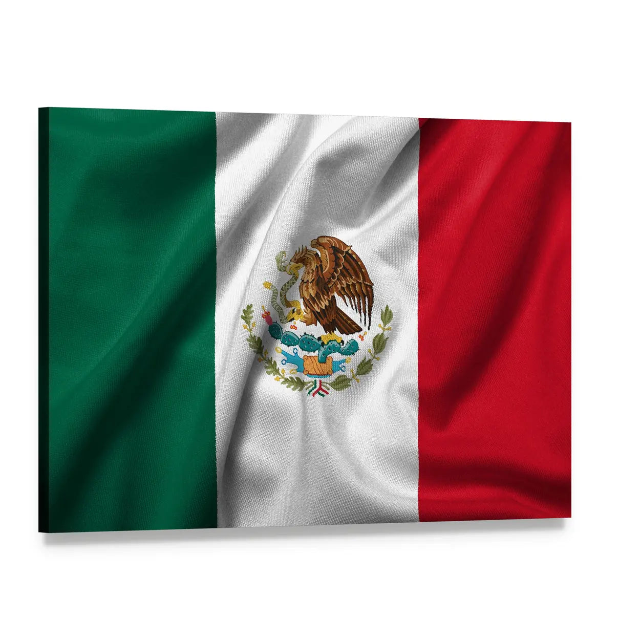 Mexican Flag with Eagle on Cactus Canvas Wall Art, single panel gallery wrapped canvas, angled product view