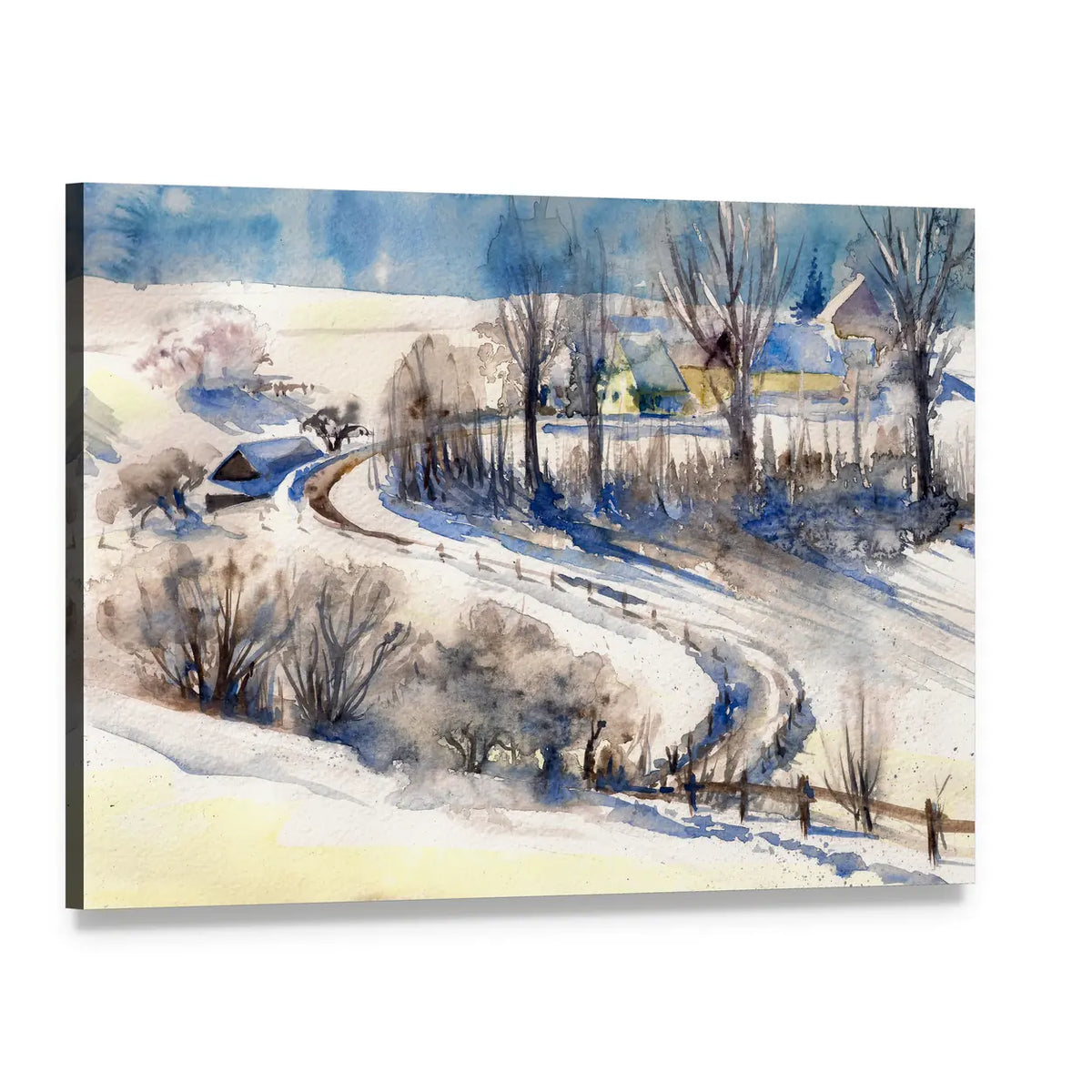 Road to Winter Village Canvas Wall Art, single panel gallery wrapped canvas, angled product view