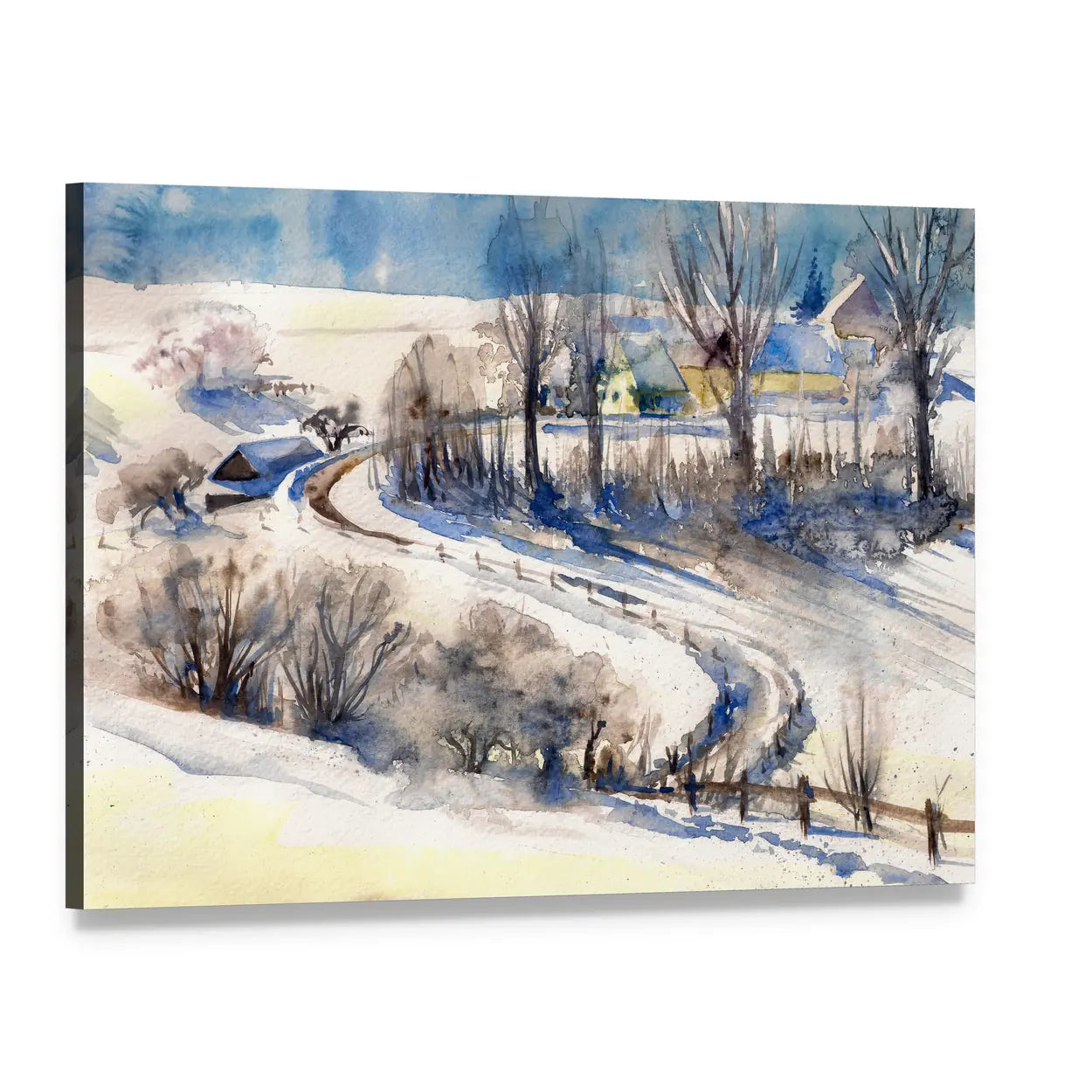Road to Winter Village Canvas Wall Art, single panel gallery wrapped canvas, angled product view