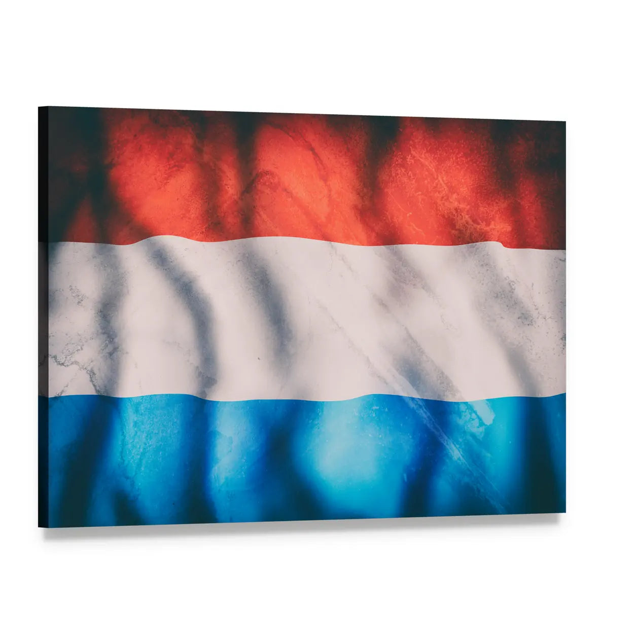 Waving Luxembourg Flag Canvas Wall Art, single panel gallery wrapped canvas, angled product view