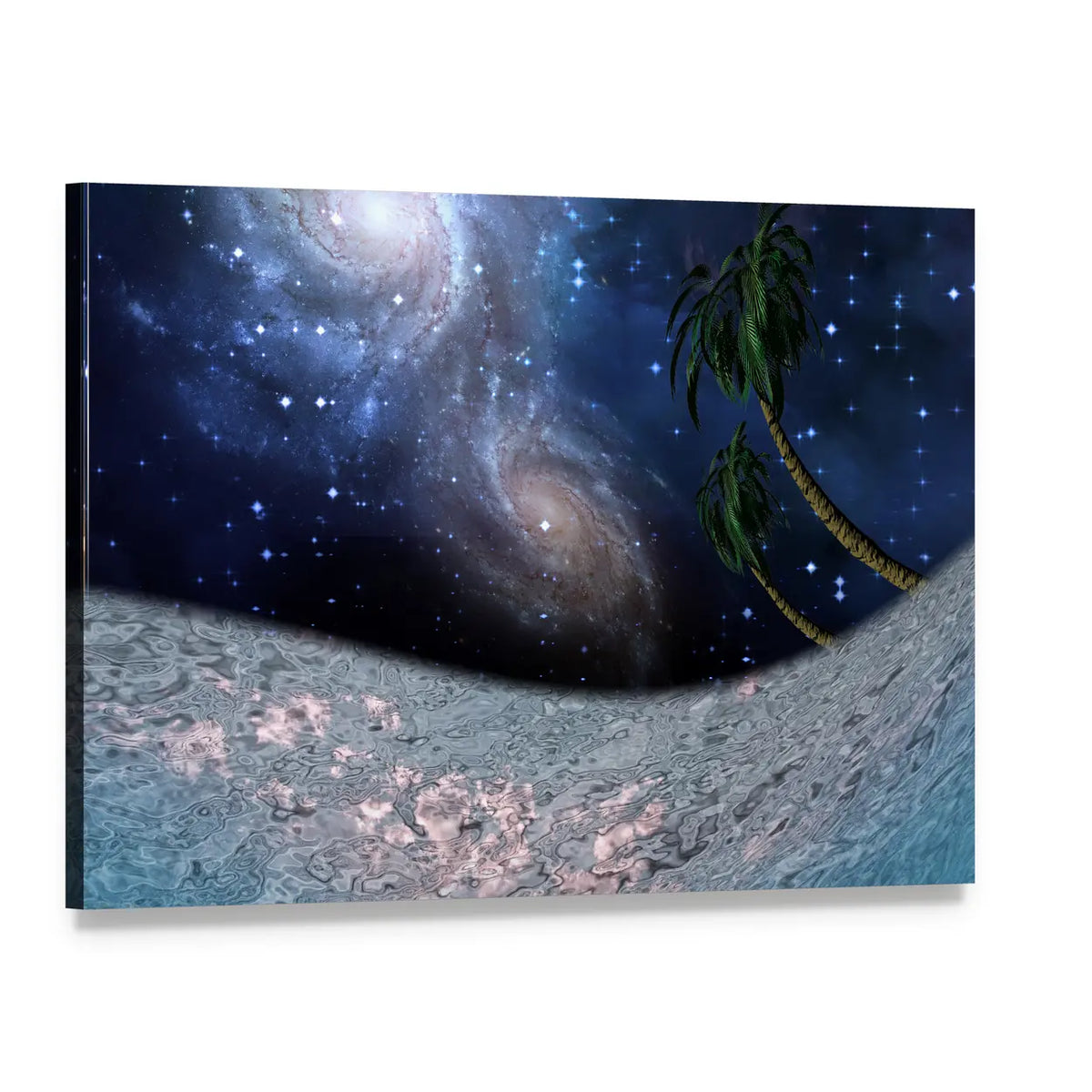 Palm Trees Under Two Galaxies Canvas Wall Art, single panel gallery wrapped canvas, angled product view