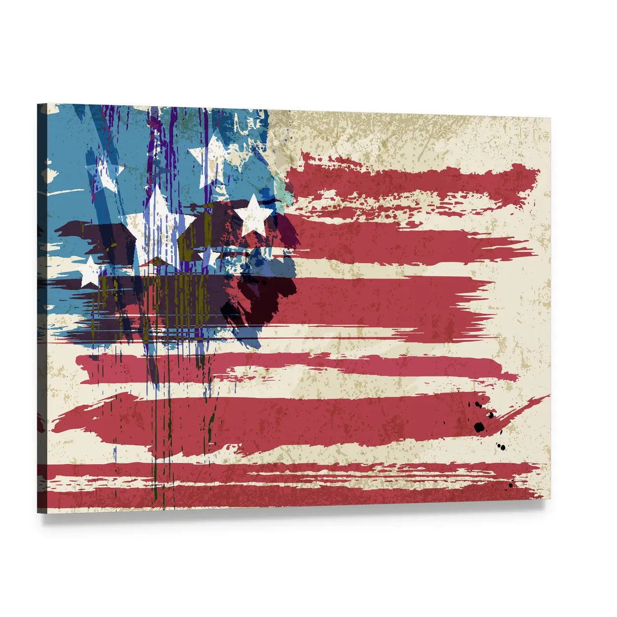 Grunge American Flag Canvas Wall Art, single panel gallery wrapped canvas, angled product view