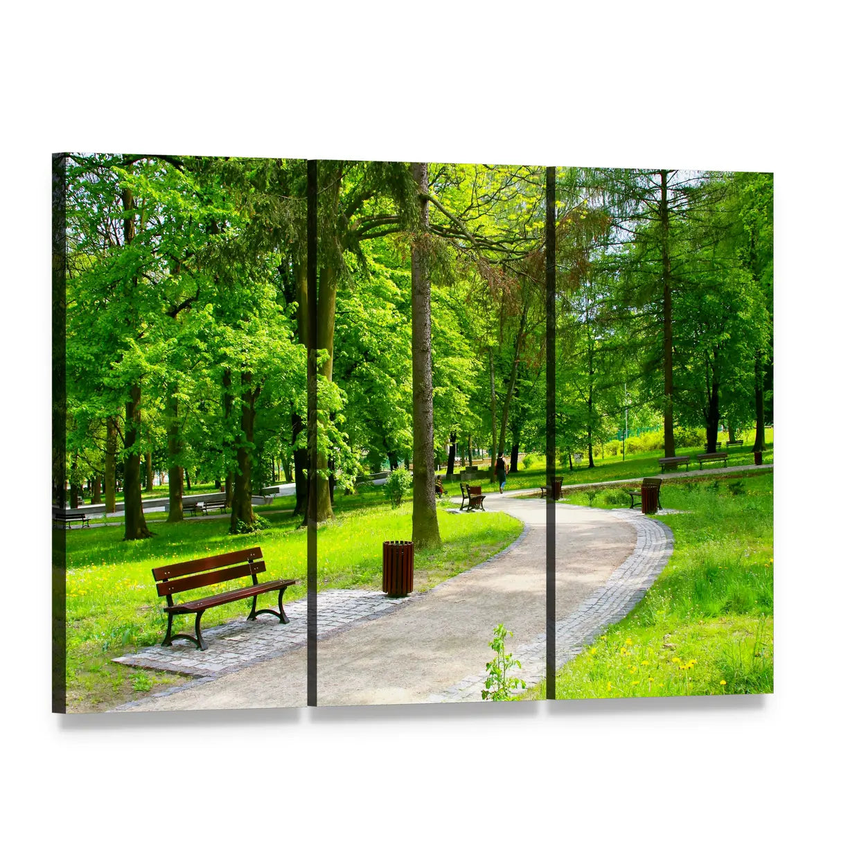 Scottish Park with Winding Path Canvas Wall Art, 3 panel 3 Horizontal layout gallery wrapped canvas set, angled product view