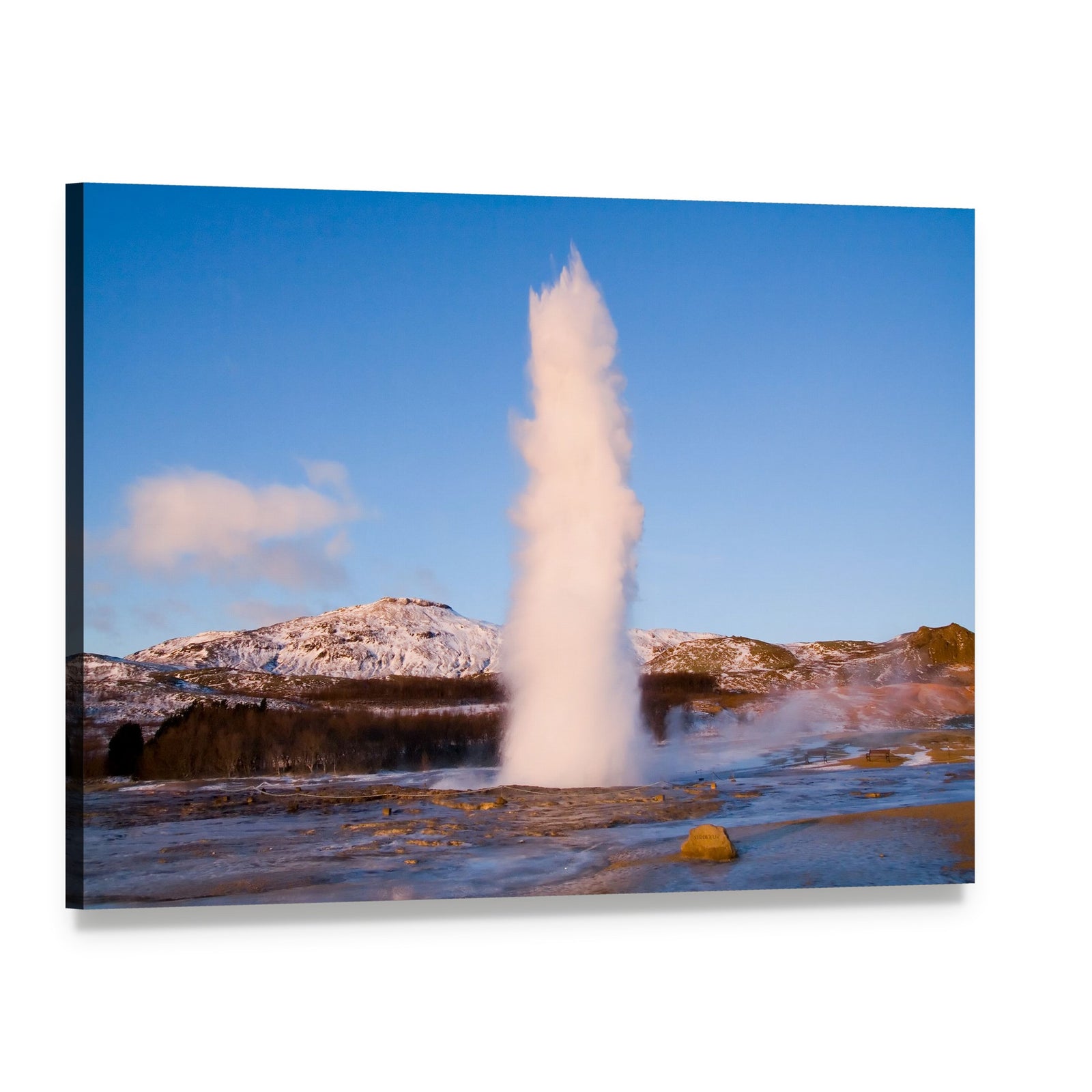 Erupting Geyser in Iceland Canvas Wall Art, single panel gallery wrapped canvas, angled product view