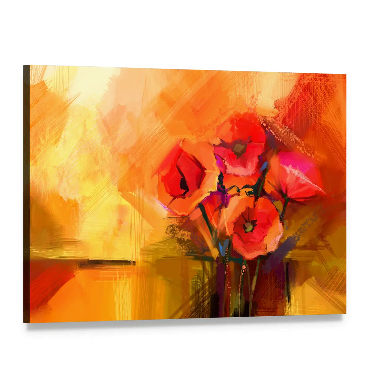 Abstract Red Poppy Bouquet Canvas Wall Art, single panel gallery wrapped canvas, angled product view