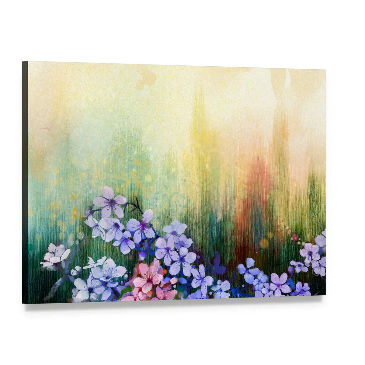 Abstract Cherry Blossoms in Purple Canvas Wall Art, single panel gallery wrapped canvas, angled product view