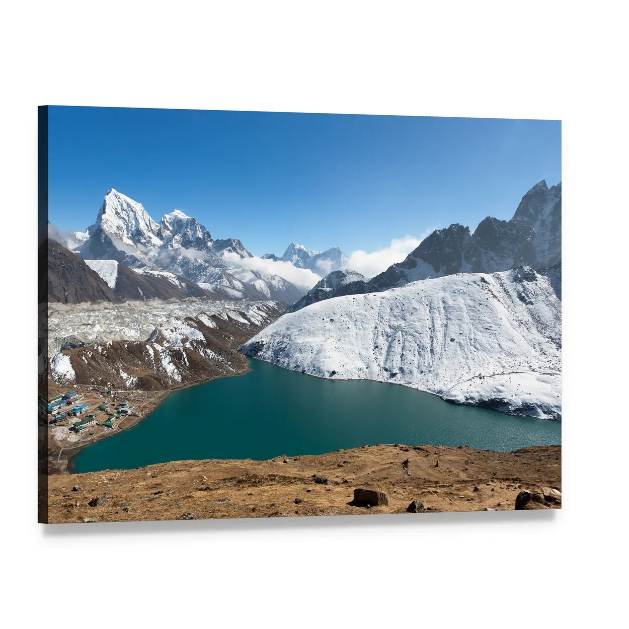 Gokyo Lake Turquoise Glacier View Canvas Wall Art, single panel gallery wrapped canvas, angled product view