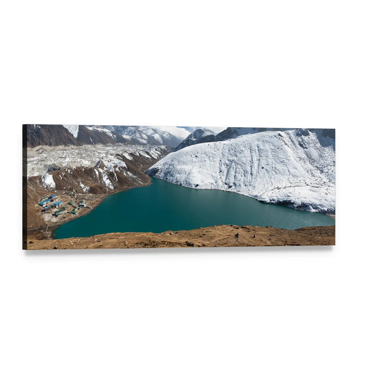 Gokyo Lake Nepal Alpine Glacier View Panoramic Canvas Wall Art, single panel gallery wrapped canvas, angled product view