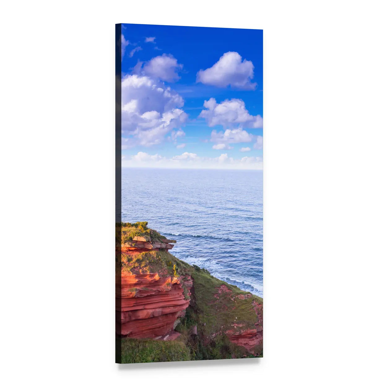 Red Layered Cliffs of Scotland Vertical Canvas Wall Art, 1 panel 1 Vertical layout gallery wrapped canvas set, angled product view