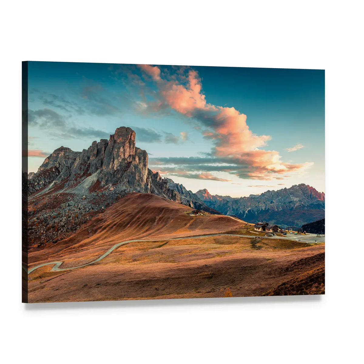 Autumn Sunrise Over Dolomite Alps Canvas Wall Art, single panel gallery wrapped canvas, angled product view